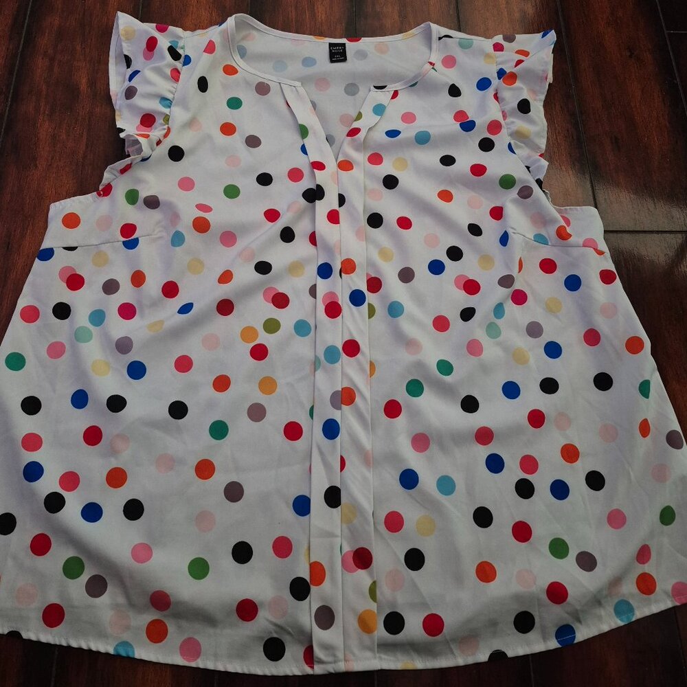 Emery Rose Blouse Top White w/Multicolor Polka Dots Women's Plus Size 3XL NEW